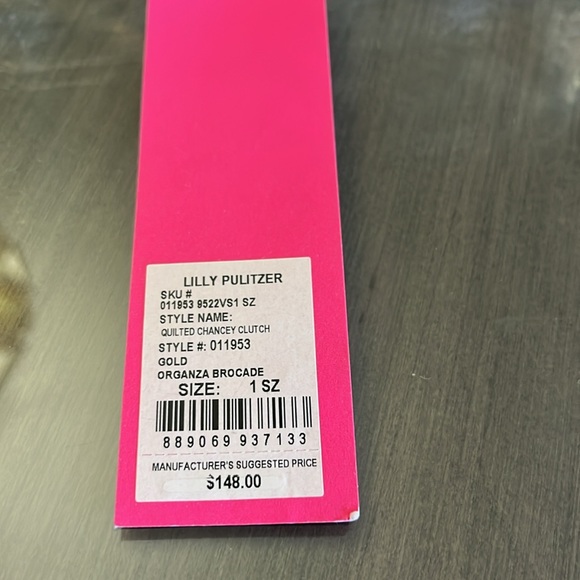 Lilly Pulitzer, New with Tag, Chancey Gold Quilted Clutch with optional strap - Picture 12 of 12